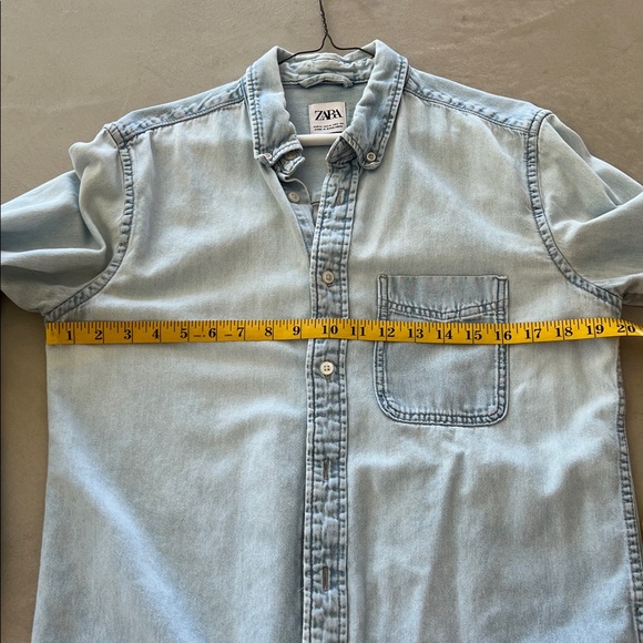 Zara Chambray Denim Blue Button Down Casual Shirt M - Picture 10 of 10